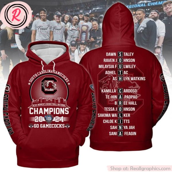 south carolina gamecocks ncaa women's basketball national champions 2024 hoodie - garnet