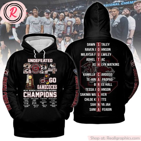 undefeated 2024 south carolina gamecocks ncaa women's basketball national champions hoodie - black
