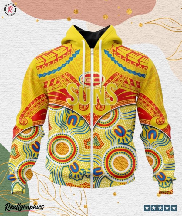 afl gold coast suns special indigenous mix polynesian design hoodie