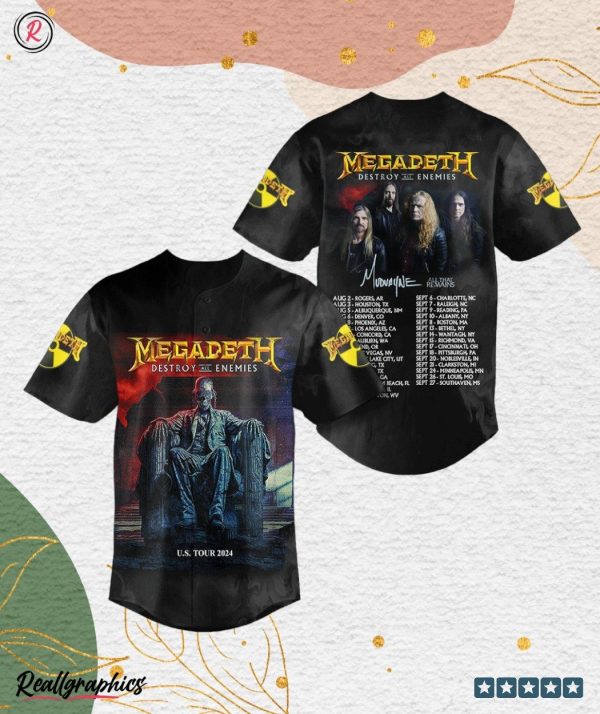 megadeth announces destroy all enemies u.s. tour 2024 baseball jersey