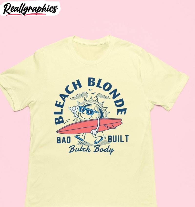 bleach blonde bad built butch body shirt, retro style short sleeve crewneck