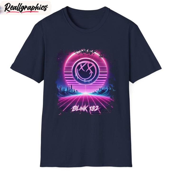 blink 182 inspirational shirt, groovy neon synthwave short sleeve crewneck