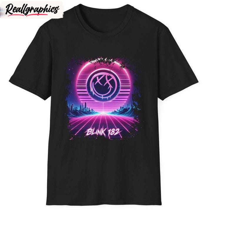 blink 182 inspirational shirt, groovy neon synthwave short sleeve crewneck