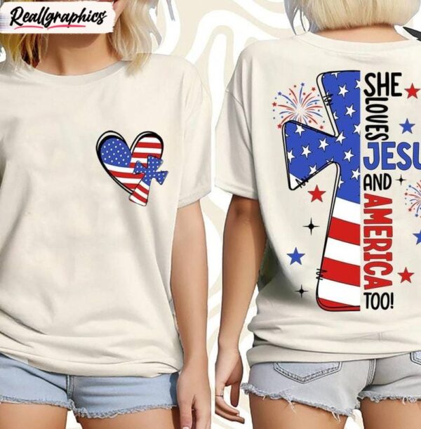 cross patriotic short sleeve , new rare she loves jesus and america too shirt tank top