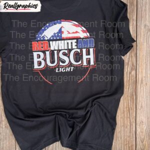 new rare red white and busch light shirt, july 4th trendy tee tops crewneck