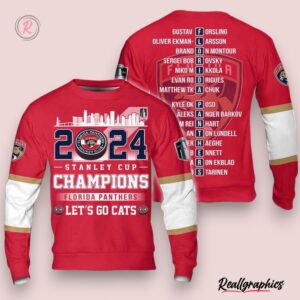 2024 stanley cup champions florida panthers let's go cats hoodie red, florida panthers team gifts