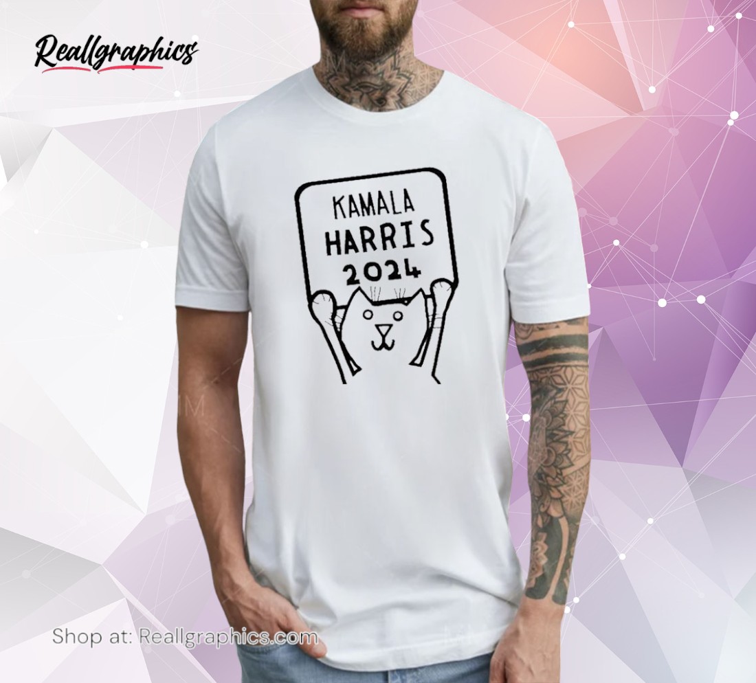 cat holding kamala harris sign 2024 unisex shirt