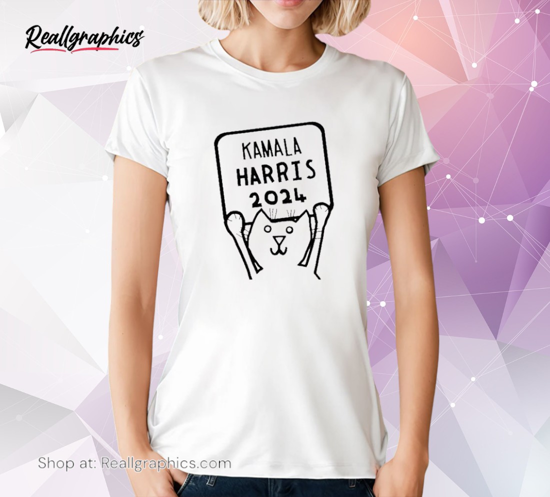 cat holding kamala harris sign 2024 unisex shirt