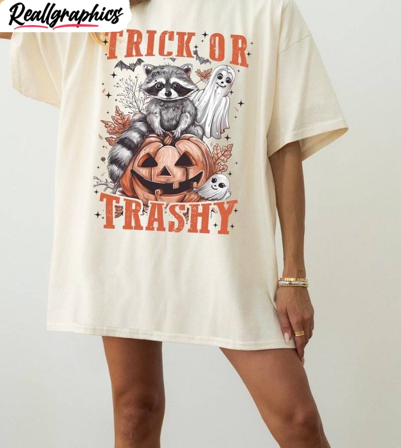 comfort trick or trashy racoon halloween shirt, cute raccoon unisex hoodie short sleeve