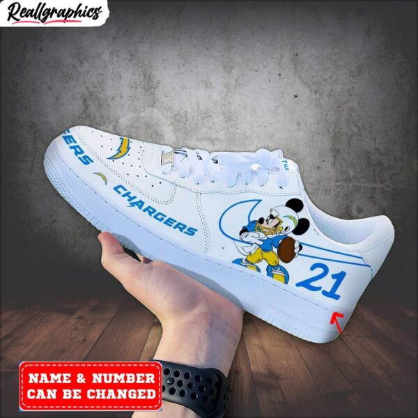 custom los angeles chargers mickey air force 1 sneaker, chargers team gifts