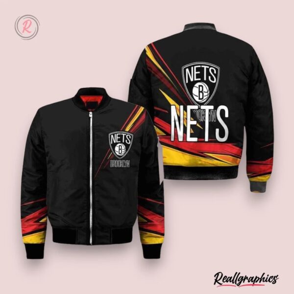 nba brooklyn nets black gift for fans bomber jacket, nets merch