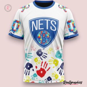 nba brooklyn nets custom name number autism awareness hands t shirt, brooklyn nets merch