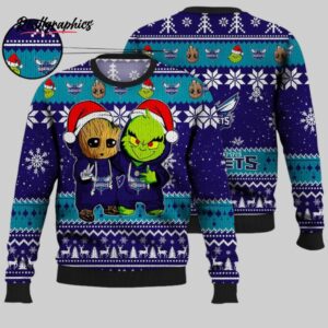 nba charlotte hornets baby groot and grinch best friends ugly christmas sweater, charlotte hornets gifts