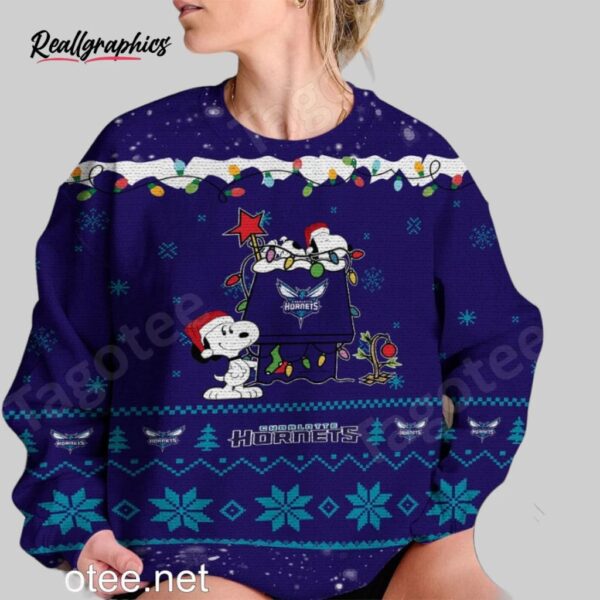 nba charlotte hornets dark purple teal snoopy ugly christmas sweater, charlotte hornets unique gifts