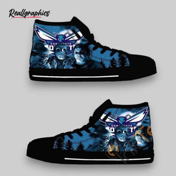 nba charlotte hornets teal black horror halloween high top shoes, hornets gear