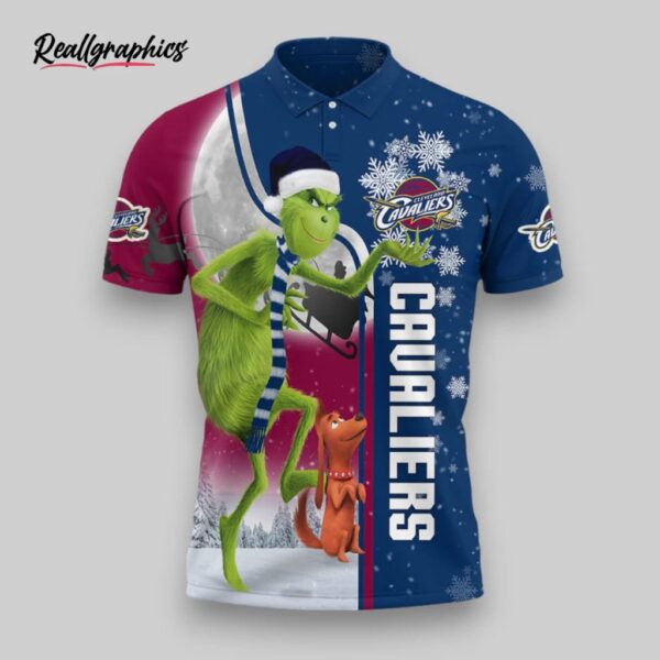 nba cleveland cavaliers wine navy blue the grinch ugly christmas polo shirt, cavaliers gear