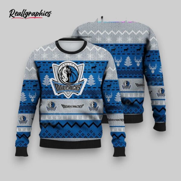 nba dallas mavericks blue gray ugly christmas sweater, mavericks gifts for fans