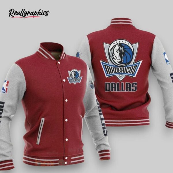 nba dallas mavericks red gray baseball jacket, mavericks team gifts