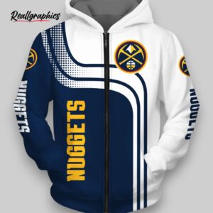 nba denver nuggets blue white curves zip up hoodie, nuggets gear