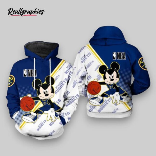 nba denver nuggets blue white mickey pullover hoodie, denver nuggets gifts