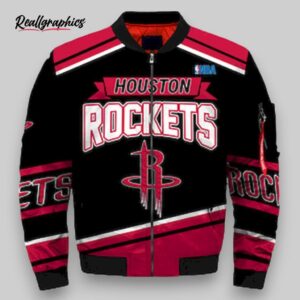 nba houston rockets black red bomber jacket, rockets unique gifts