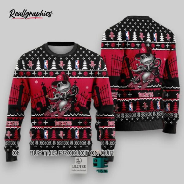 nba houston rockets jack skellington ugly christmas sweater, rockets gear