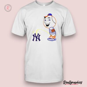 new york mets mr. met pee on new york yankees shirt