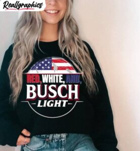 red white and busch light shirt, busch light tee tops sweater