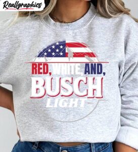 red white and busch light shirt, busch light tee tops sweater